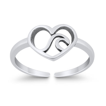 Heart & Wave Adjustable Toe Ring 925 Sterling Silver for Women (7.5mm)